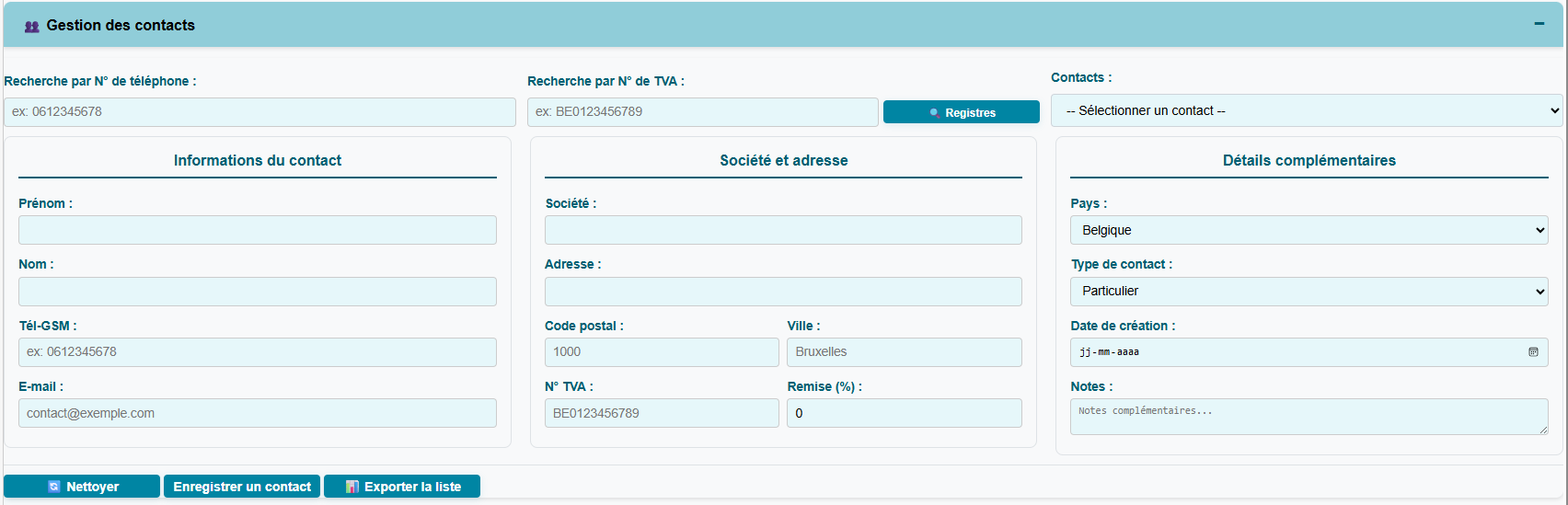 Gestion des contacts Vitrex