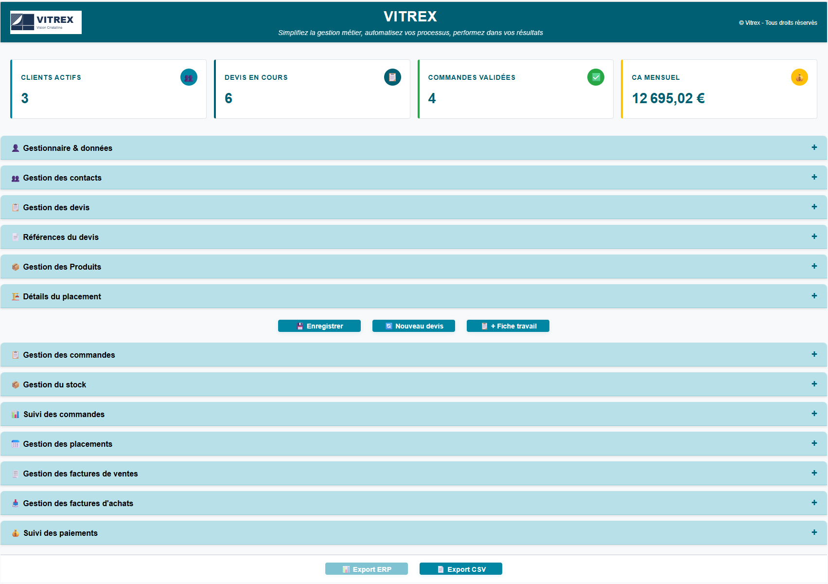 Tableau de bord Vitrex